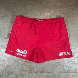 Vintage Y2K Red and white Delta Phi Epsilon fraternity swim trunks